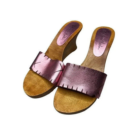 Y2K vintage Gabriella Rocha pink wood block sandals size 7M. - Picture 1 of 7
